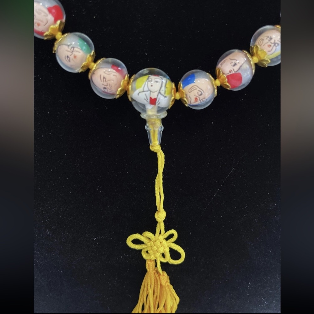 Antique Chinese Sages Mini Portraits
Reverse Painting Glass Bead Prayer
Necklace